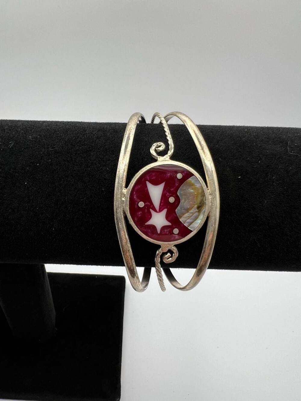 Vintage Alfea Mexico Sterling Silver Celestial Moon and Star Cuff Bracelet